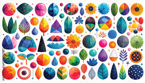 Colorful abstract shapes and designs.