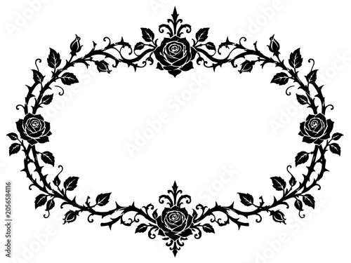ornate rose thorn floral frame with elegant gothic botanical vines decorative romantic border