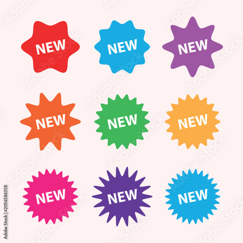 Colorful New Arrival Burst Badge Vector Set Modern Promotional Sticker Collection