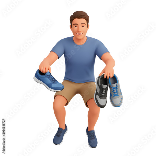 3D cartoon man in blue athletic wear and sneakers