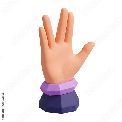 3D hand with painted nails isolated