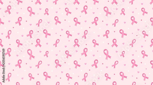 Seamless Pattern Background with Pink Ribbons for Breast Cancer Awareness Month