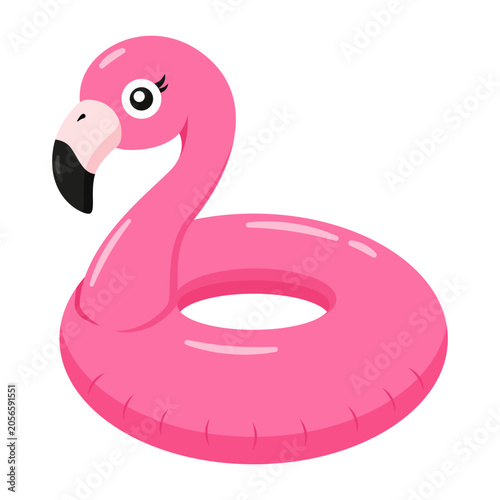 Tableau sur toile Cute Pink Flamingo Swim Ring Cartoon Icon
