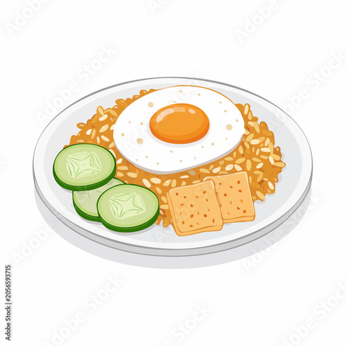 Nasi Goreng with Fried Egg and Cucumber Slices
