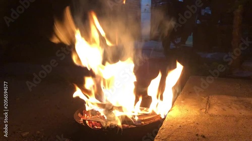the fire in the fireplace