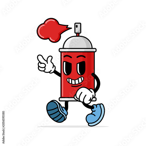 Funny Cartoon Spray Paint Can Character Graffiti Mascot Sticker Vector