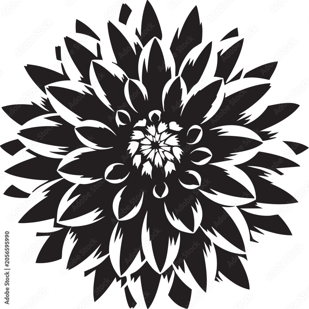 Fototapeta premium Dahlia flower silhouette isolated black and white icon with silhouette