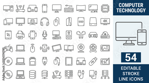 Tableau sur toile Computer technology icons set
