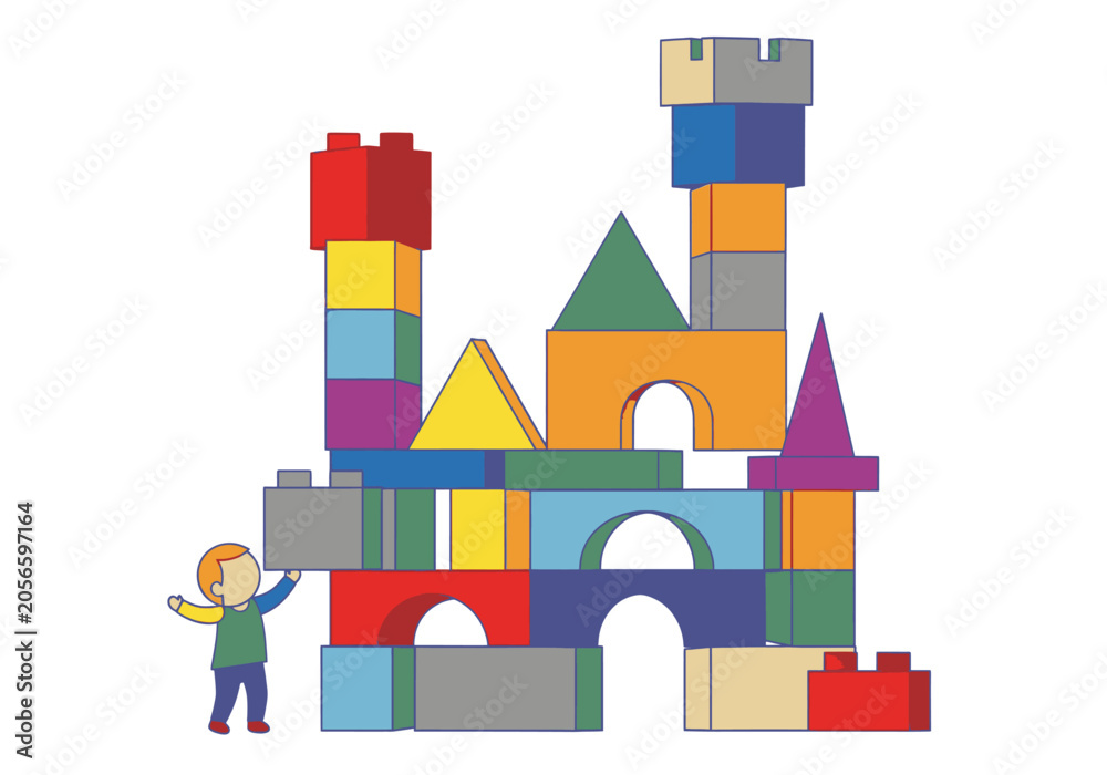 Naklejka premium Building a colorful castle with blocks for kids creative construction play and imagination