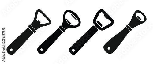 Fotografija Bottle Opener Icon Set – Bar Tool, Beverage Accessory & Kitchen Gadget Vector Co