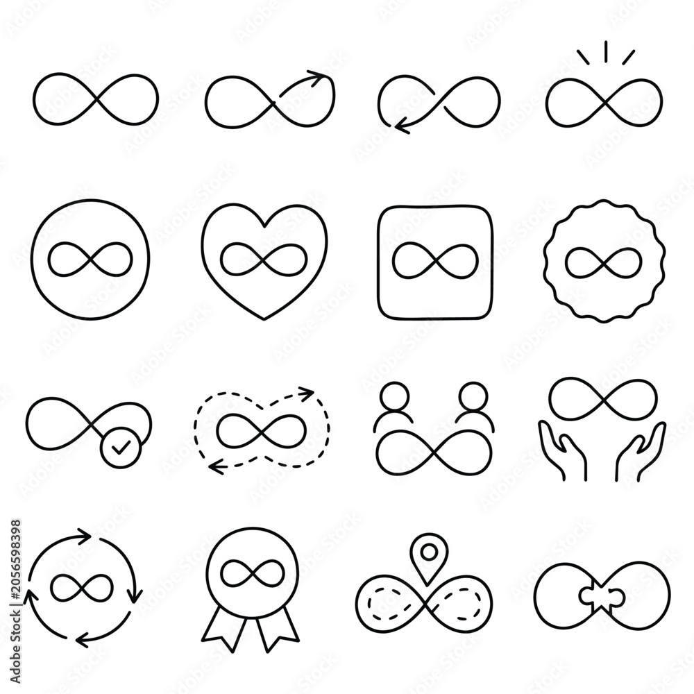 Obraz premium Infinity Symbol Collection Set. A series of loop icons representing eternity, continuous cycles, and everlasting connection. Perfect for themes of unity and timelessness.