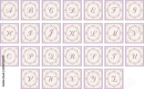 Postcards with letters of the English alphabet.Vector collection of color vintage postcards with letters of the English alphabet.