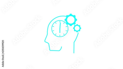 Cognition line icon featuring a head with a clock and gear inside, suitable for technology or time management concepts. Motion graphic.