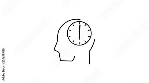 human head silhouette with clock inside brine. Time management, pressure, deadlines and thinking concept on Black background.