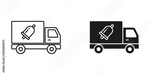 Two Delivery Trucks Moving with Package Icons Vector Line Art Illustration