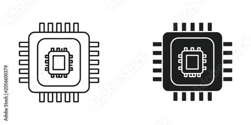 Microchip and Integrated Circuit Board Outline Vector Illustration