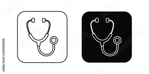 Medical Stethoscope Icon Vector Outline Illustration on Square Background