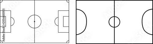 Schilderij op canvas Soccer and futsal fields top view vector illustration set on transparent backgro