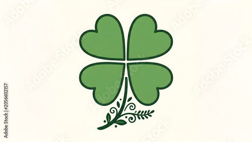 Four leaf clover illustration in retro folk art style symbol of good luck
