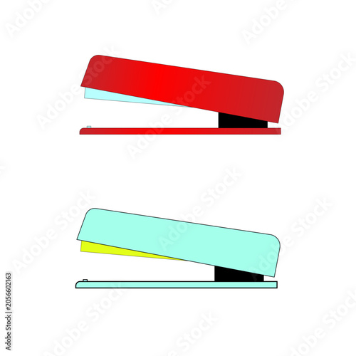 Red and cyan stapler vector illustration isolated on white background.