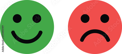 Tablou pe pânză Two circular featuring a happy green smiling face and a sad red frowning face on