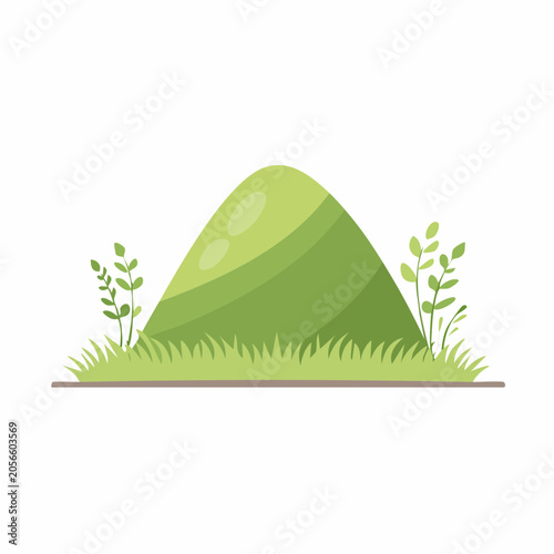 Stylized Green Hill with Grass and Plants