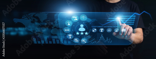 Foto Support manager using modern interface for customer satisfaction