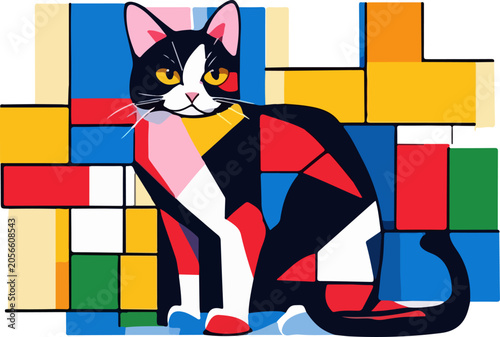 Geometric cat, colorful feline, mosaic animal, vibrant pet