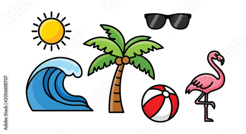 Obraz na płótnie Colorful beach summer vacation icons set 1.