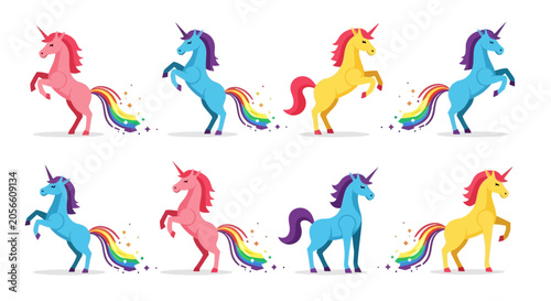 Colorful Unicorn Clipart Set