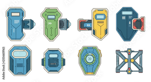 Futuristic Tactical Shield Icon Set