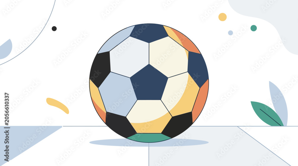 Fototapeta premium Abstract Geometric Soccer Players Illustration with Colorful Football