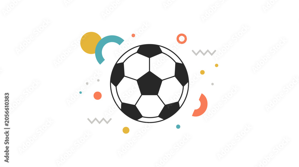 Fototapeta premium Colorful Vector Soccer Ball Illustration with Geometric Shapes and Abstract Design Elements 