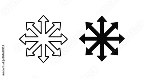 Two snowflake icons, one outline and one filled black