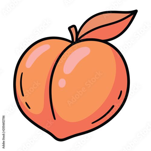 Canvas Print Cute cartoon peach fruit character with leaf character illustration vitamins nut