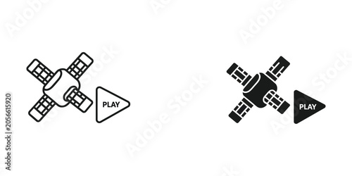 Bild auf Leinwand Space Satellite Dish Antenna Communication Technology Vector Line Art Illustrati