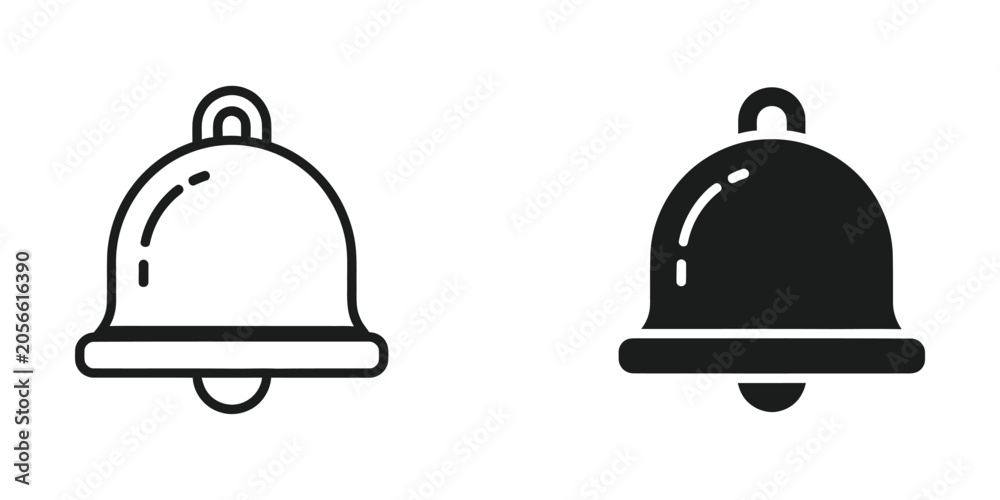 Fototapeta premium Two Simple Bell Icons Vector Line Art Illustration Minimalist Design