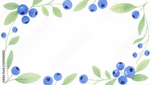 Watercolor blueberry frame with green leaves