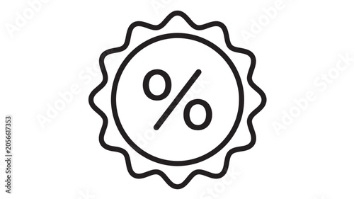Percentage Discount Icon with Wavy Badge Outline and Bold Percent Symbol for Pricing and Promotions Featuring Savings, Deal, Promotion with Marketing