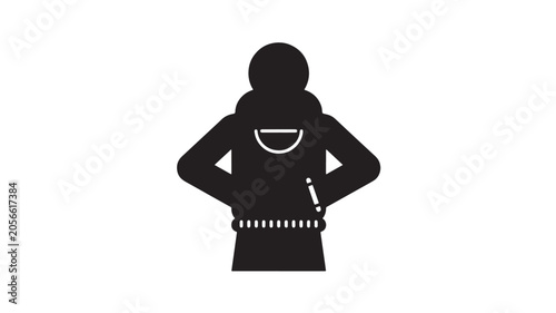 Hooded Figure Icon with Music Controls and Headphones, Minimal Vector Style on White Background Featuring Audio, Sound, Volume with Equalizer
