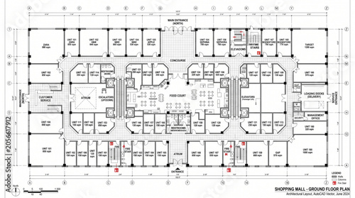Shopping mall ground floor architectural floor plan