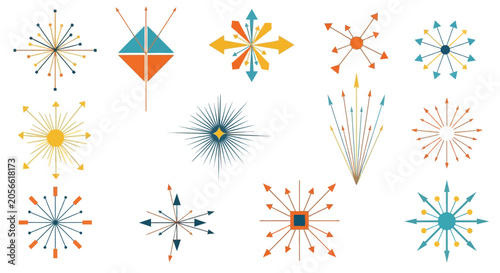 Obraz na plátně Mid-Century Modern Starburst and Arrow Icon Set