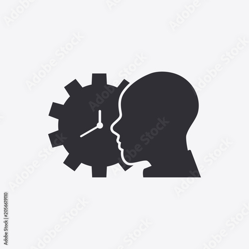 Human Mind, Gear and Clock Symbol for Productivity, Planning, Efficiency and Time Management Vector Illustration