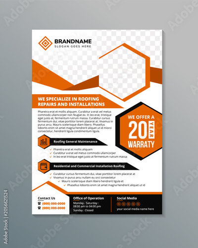 Fotografie This Roofing Installation and Repair Flyer Design Template has been developed to boost your Ultimate Marketing Opportunity and solid brand or product awareness and promotion