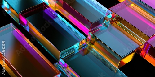 Colorful 3D metallic cubes and bars abstract background