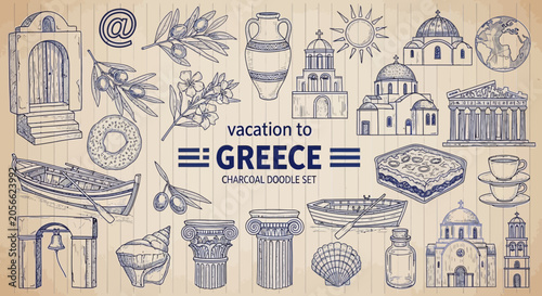 Foto Vacation to greece a collection of traditional icons and landmarks