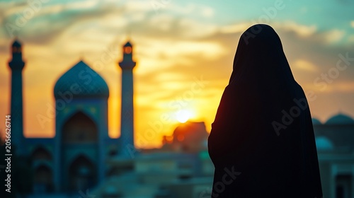 Sunset prayer, woman, mosque, silhouette, Iran, faith, hope, peace, spirituality, religion