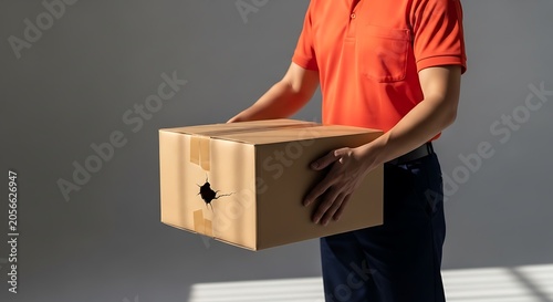 Man holding wooden box delivery.