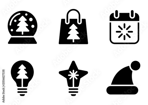 Festive christmas celebration vector icon set featuring winter holiday season symbols