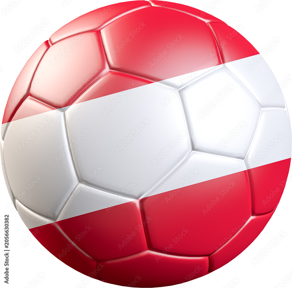 Fototapeta premium Football / soccer ball with a flag overlay of Austria isolated on transparent background. International match and national team of Austria concept